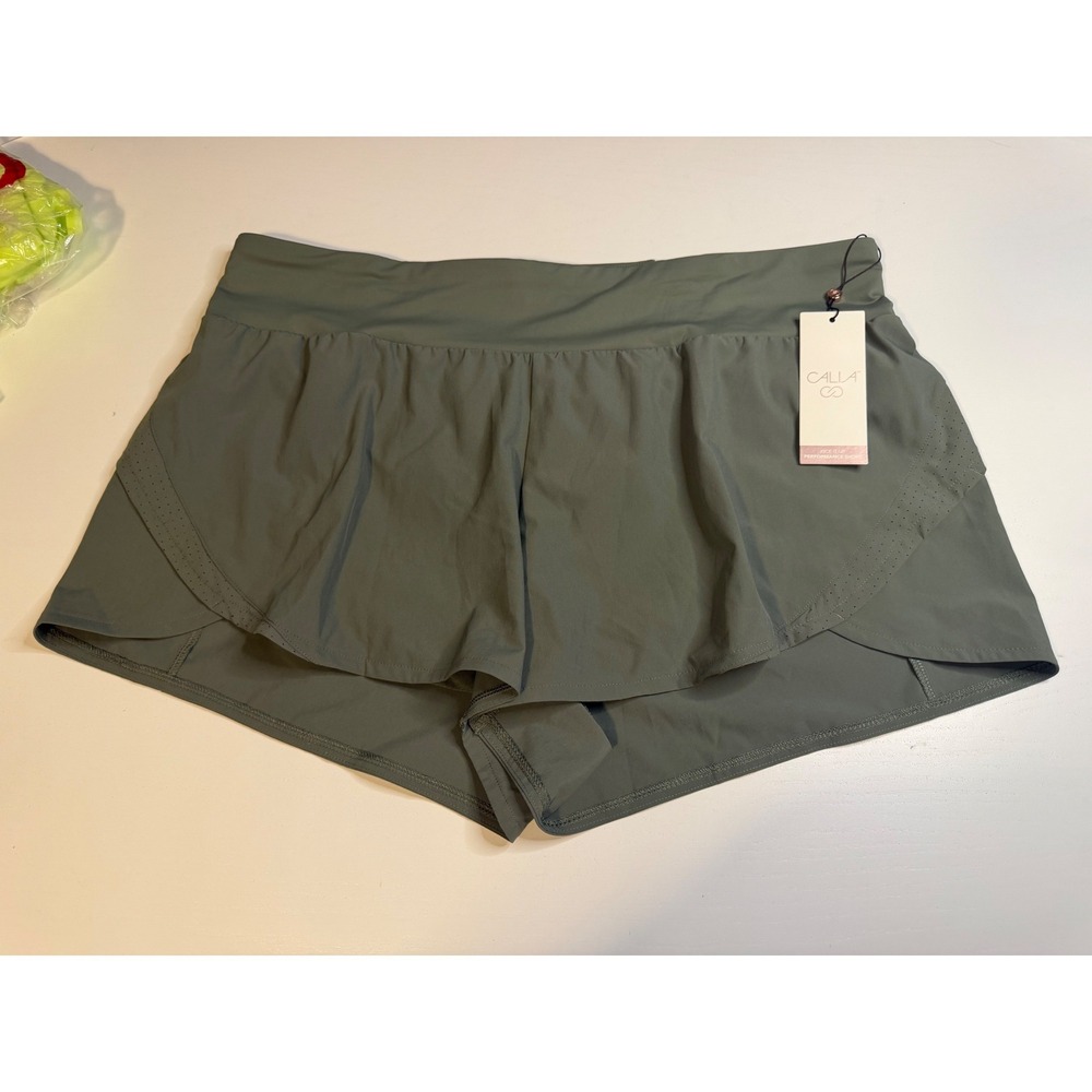 CALIA Kick It Up Performance Shorts Muted Green XXL 3 Inch Inseam NWT